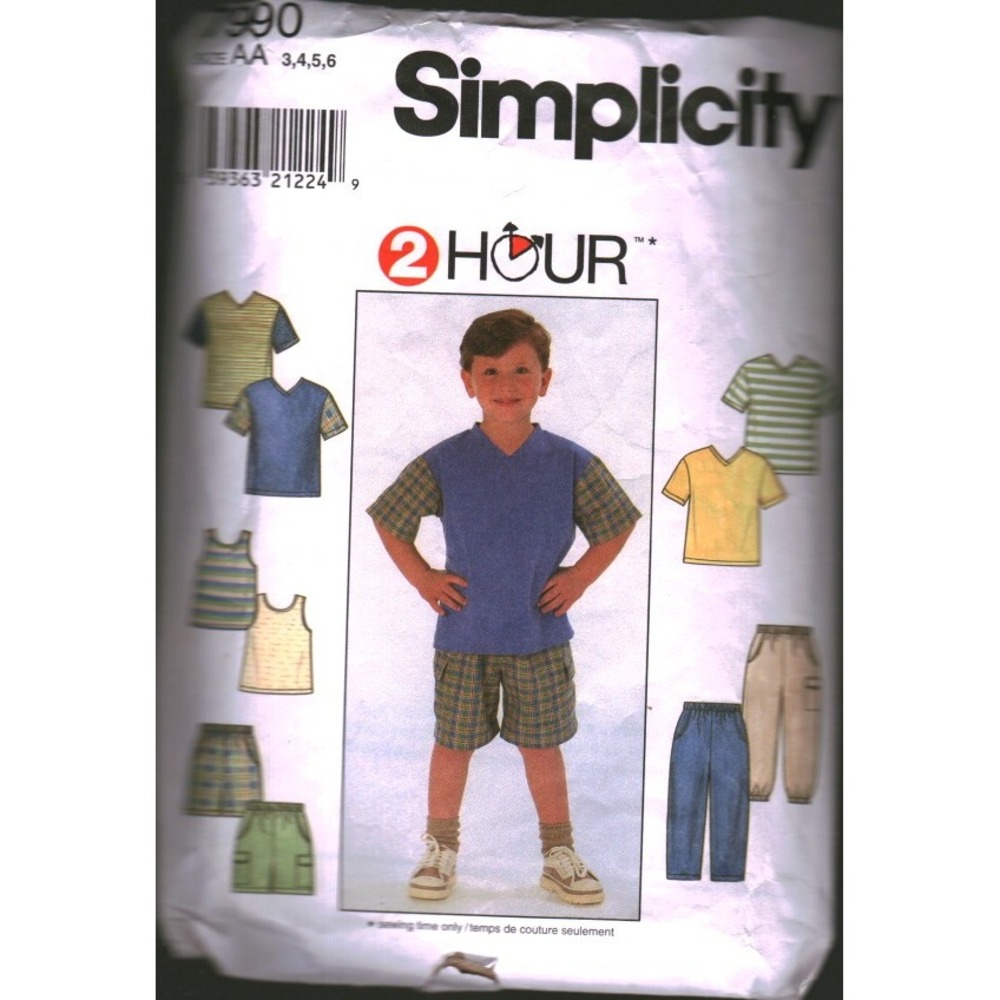 Simplicity 7990 Boys Sewing Pattern Size AA 3-5 Tops Pants Shorts 2 Hour Project